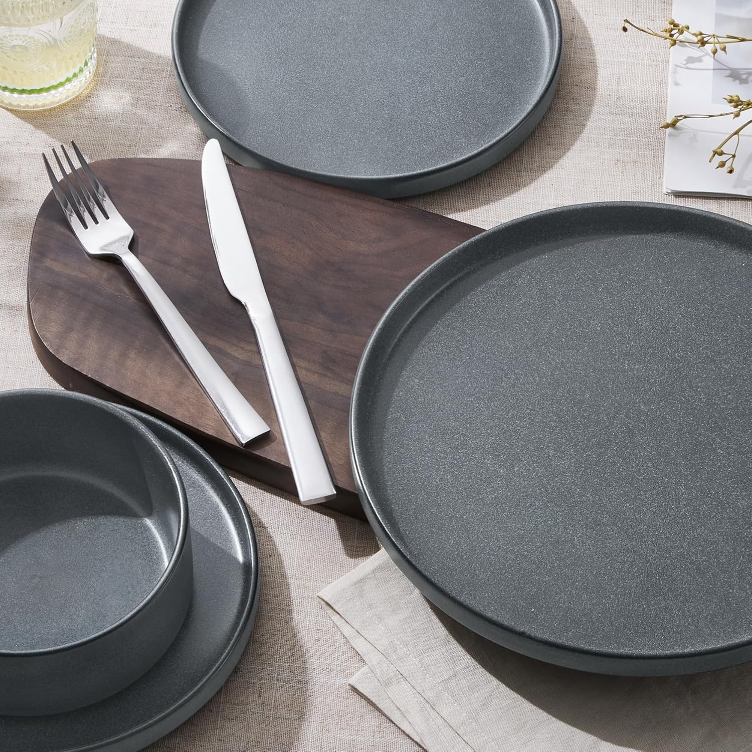 image:imageEfar 6Piece Stoneware Dinnerware Sets Plates and Bowls Set for 2 Kitchen Modern Dishes Set for Everyday amp Formal Chip and Scratch Resistant Microwave amp Dishwasher Safe Speckled GrayDeep Gray