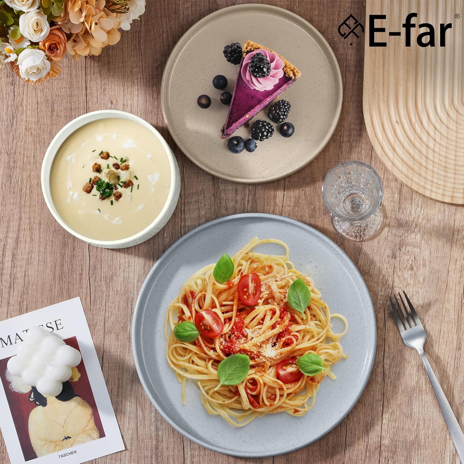 image:imageEfar 6Piece Stoneware Dinnerware Sets Plates and Bowls Set for 2 Kitchen Modern Dishes Set for Everyday amp Formal Chip and Scratch Resistant Microwave amp Dishwasher Safe Speckled GrayMulticolor