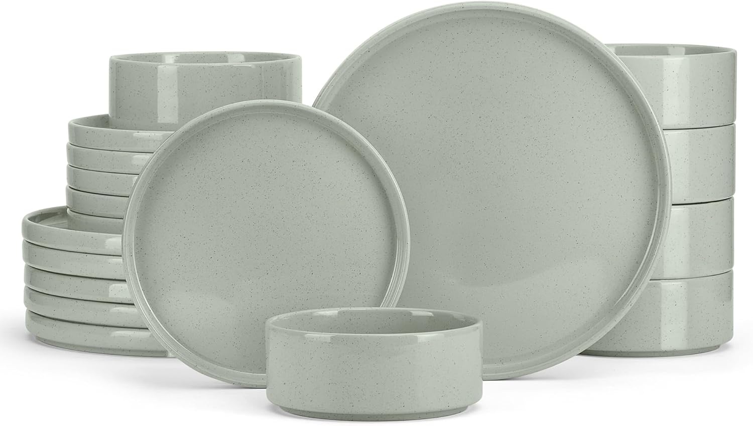 image:imageEfar 6Piece Stoneware Dinnerware Sets Plates and Bowls Set for 2 Kitchen Modern Dishes Set for Everyday amp Formal Chip and Scratch Resistant Microwave amp Dishwasher Safe Speckled GrayMist Green