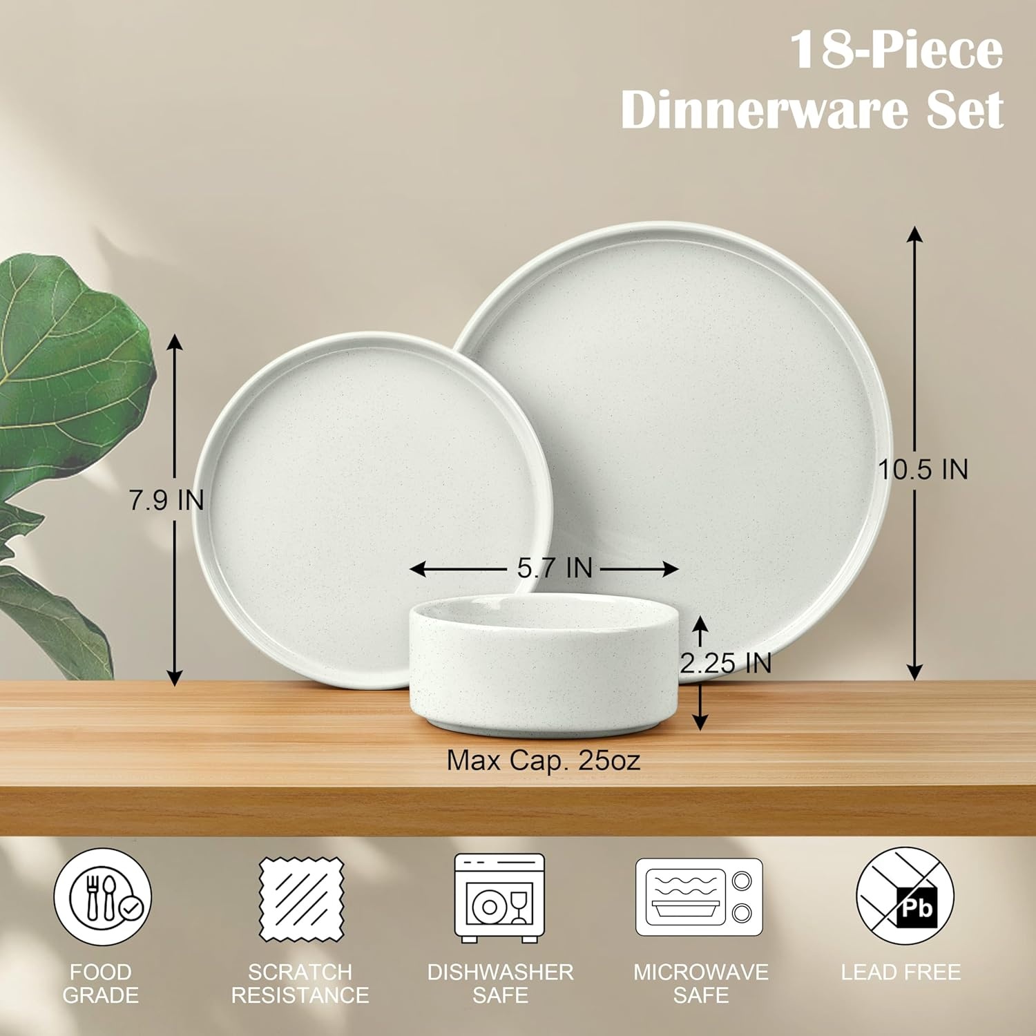 image:imageEfar 6Piece Stoneware Dinnerware Sets Plates and Bowls Set for 2 Kitchen Modern Dishes Set for Everyday amp Formal Chip and Scratch Resistant Microwave amp Dishwasher Safe Speckled GrayStone White
