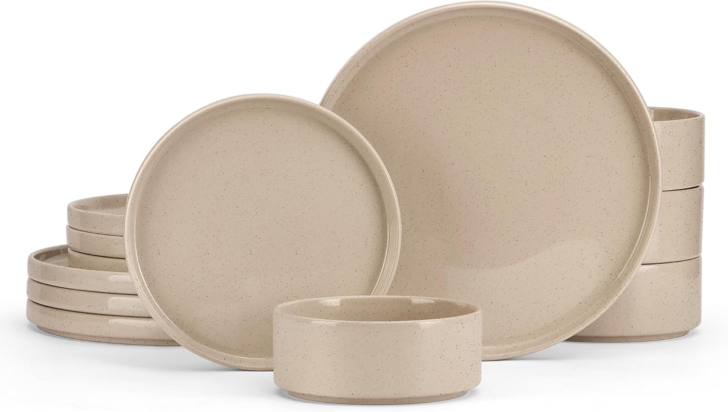 image:imageEfar 6Piece Stoneware Dinnerware Sets Plates and Bowls Set for 2 Kitchen Modern Dishes Set for Everyday amp Formal Chip and Scratch Resistant Microwave amp Dishwasher Safe Speckled GrayBright Khaki