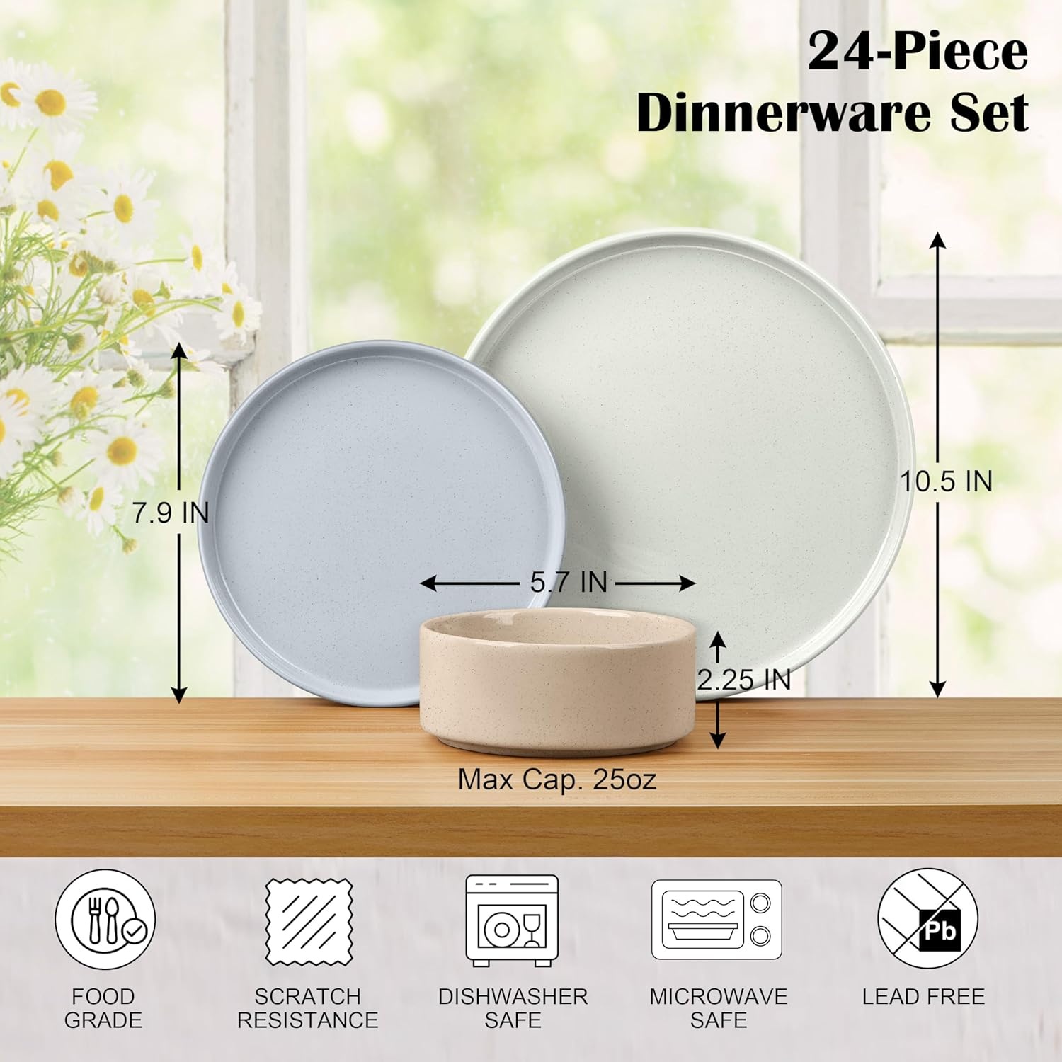 image:imageEfar 6Piece Stoneware Dinnerware Sets Plates and Bowls Set for 2 Kitchen Modern Dishes Set for Everyday amp Formal Chip and Scratch Resistant Microwave amp Dishwasher Safe Speckled GrayMulticolor
