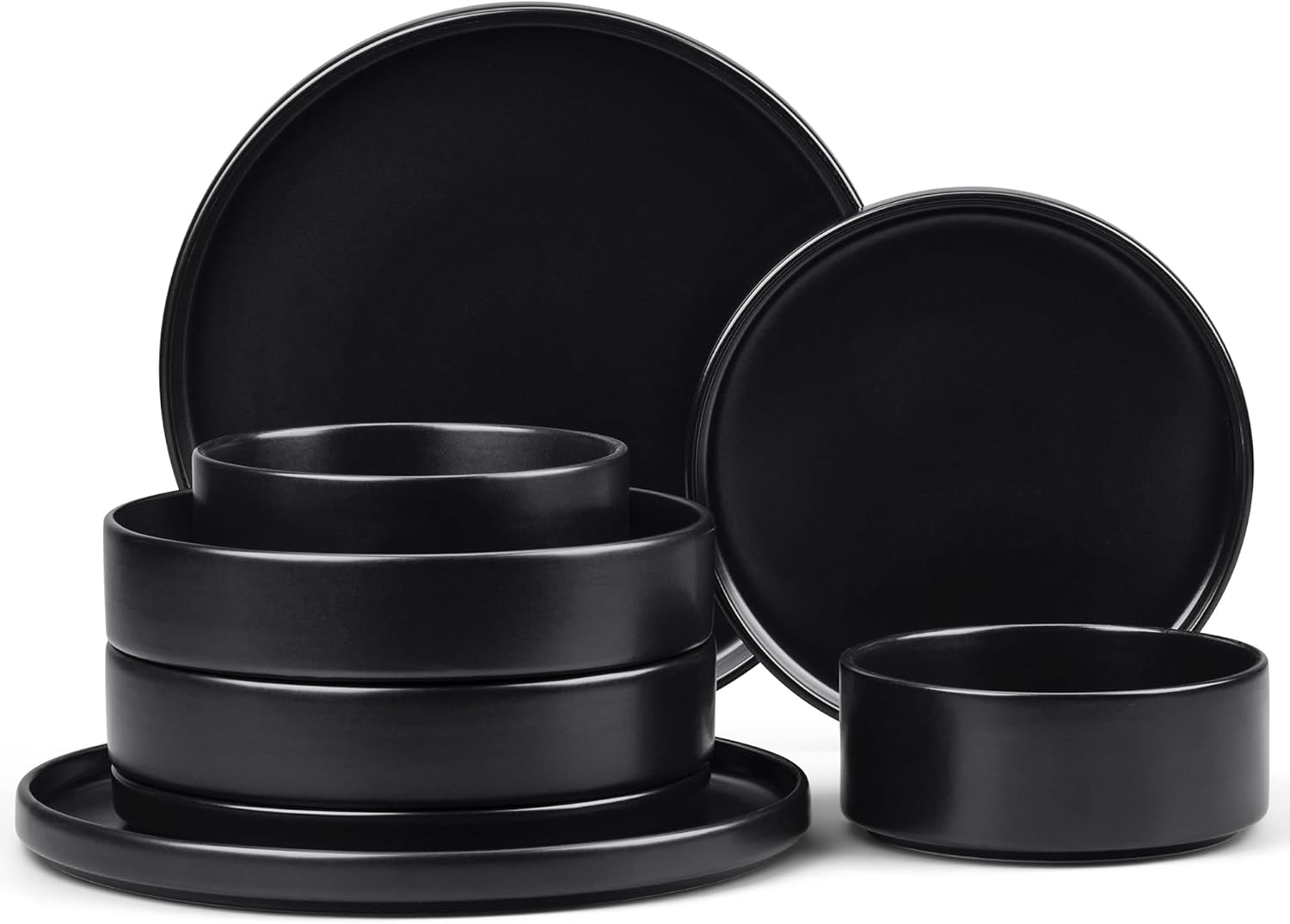 image:imageEfar 6Piece Stoneware Dinnerware Sets Plates and Bowls Set for 2 Kitchen Modern Dishes Set for Everyday amp Formal Chip and Scratch Resistant Microwave amp Dishwasher Safe Speckled GrayMatte Black