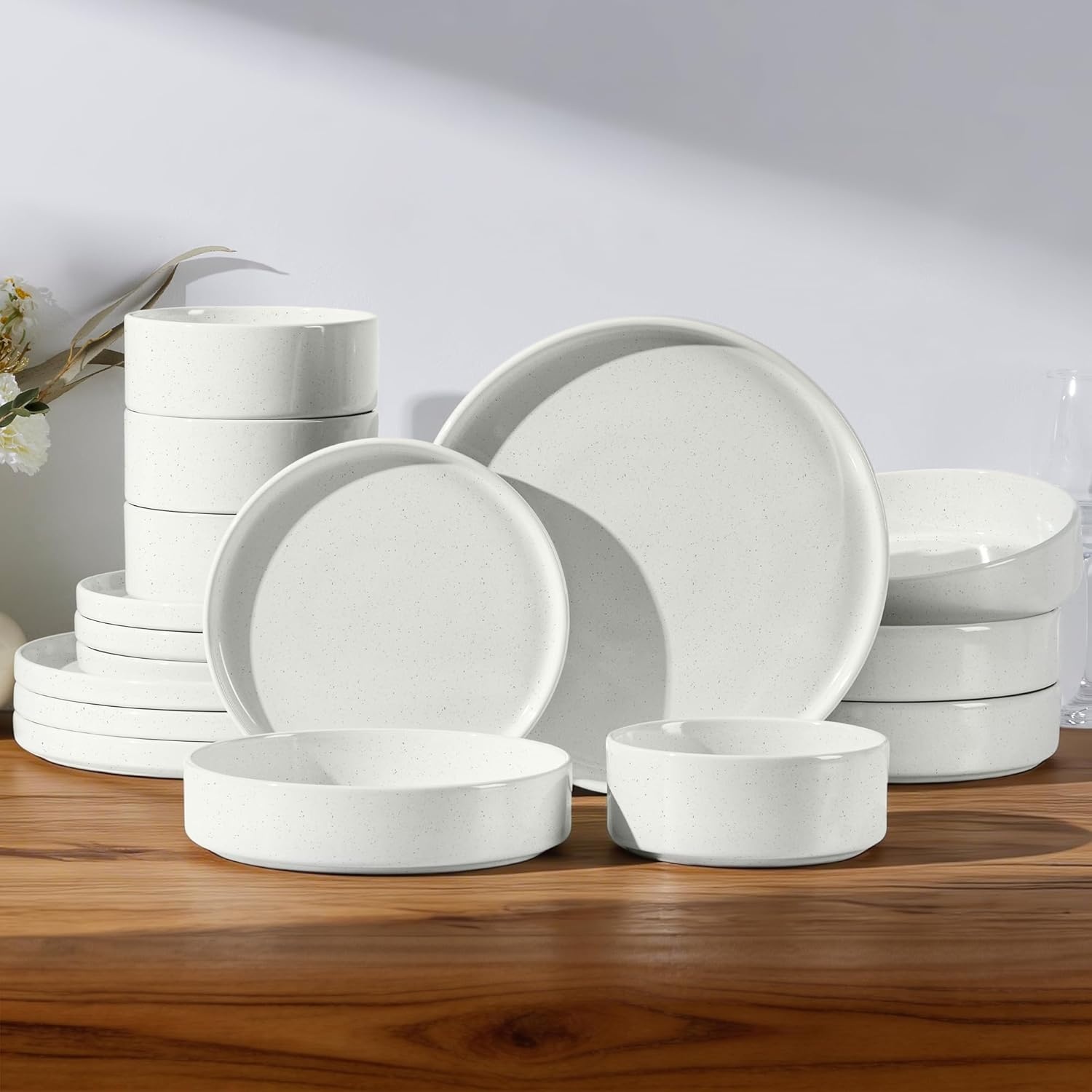 image:imageEfar 6Piece Stoneware Dinnerware Sets Plates and Bowls Set for 2 Kitchen Modern Dishes Set for Everyday amp Formal Chip and Scratch Resistant Microwave amp Dishwasher Safe Speckled GrayStone White