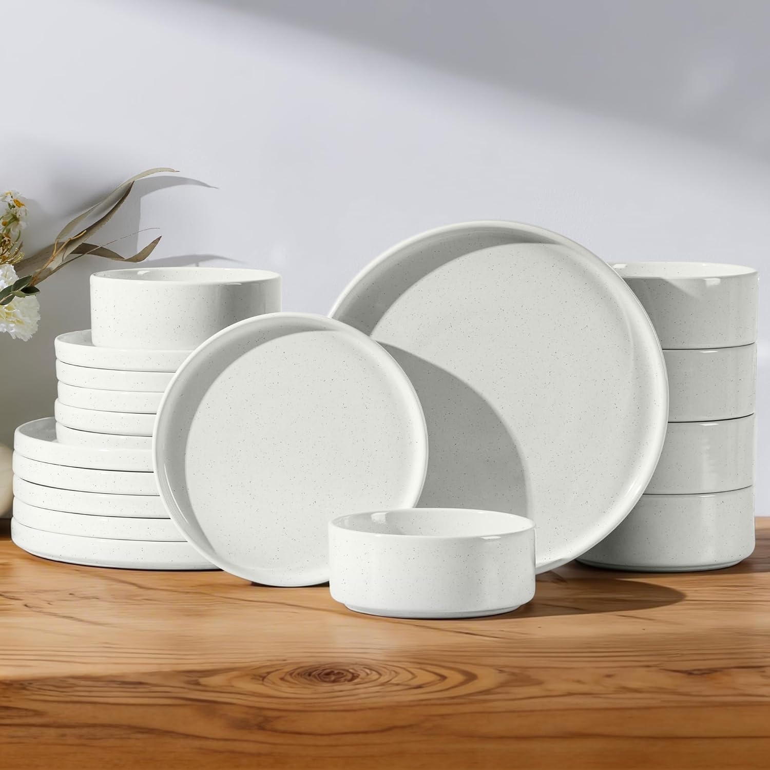 image:imageEfar 6Piece Stoneware Dinnerware Sets Plates and Bowls Set for 2 Kitchen Modern Dishes Set for Everyday amp Formal Chip and Scratch Resistant Microwave amp Dishwasher Safe Speckled GrayStone White
