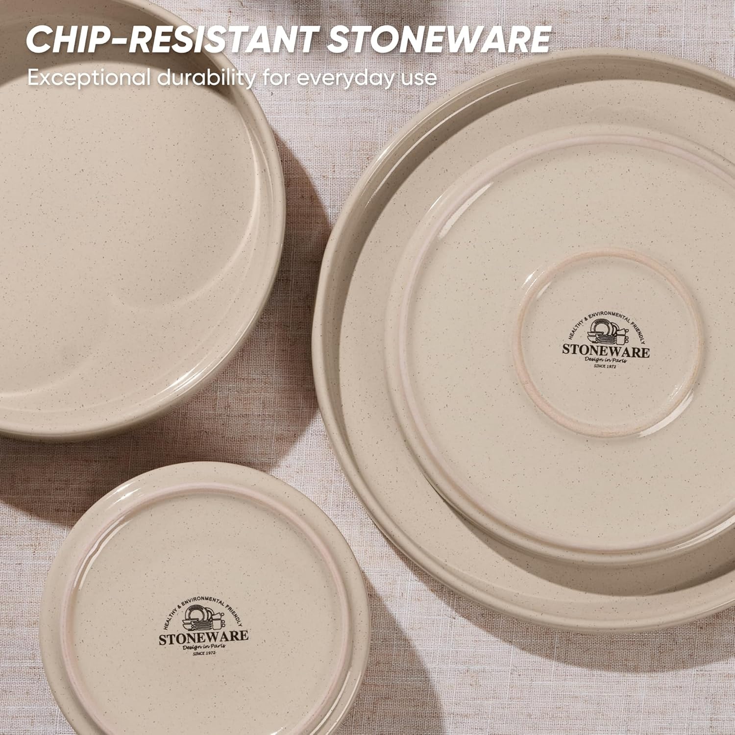 image:imageEfar 6Piece Stoneware Dinnerware Sets Plates and Bowls Set for 2 Kitchen Modern Dishes Set for Everyday amp Formal Chip and Scratch Resistant Microwave amp Dishwasher Safe Speckled GrayBright Khaki