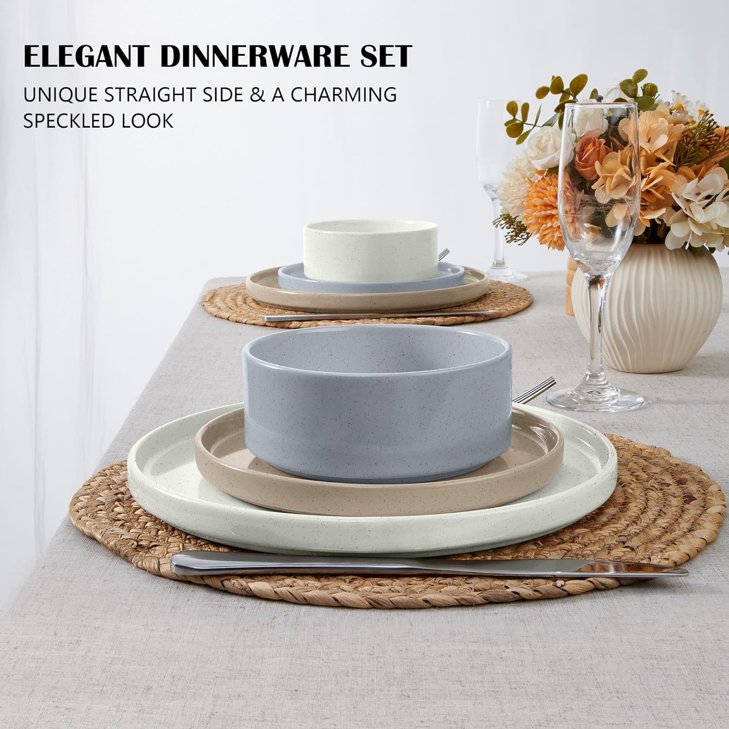 image:imageEfar 6Piece Stoneware Dinnerware Sets Plates and Bowls Set for 2 Kitchen Modern Dishes Set for Everyday amp Formal Chip and Scratch Resistant Microwave amp Dishwasher Safe Speckled GrayMulticolor
