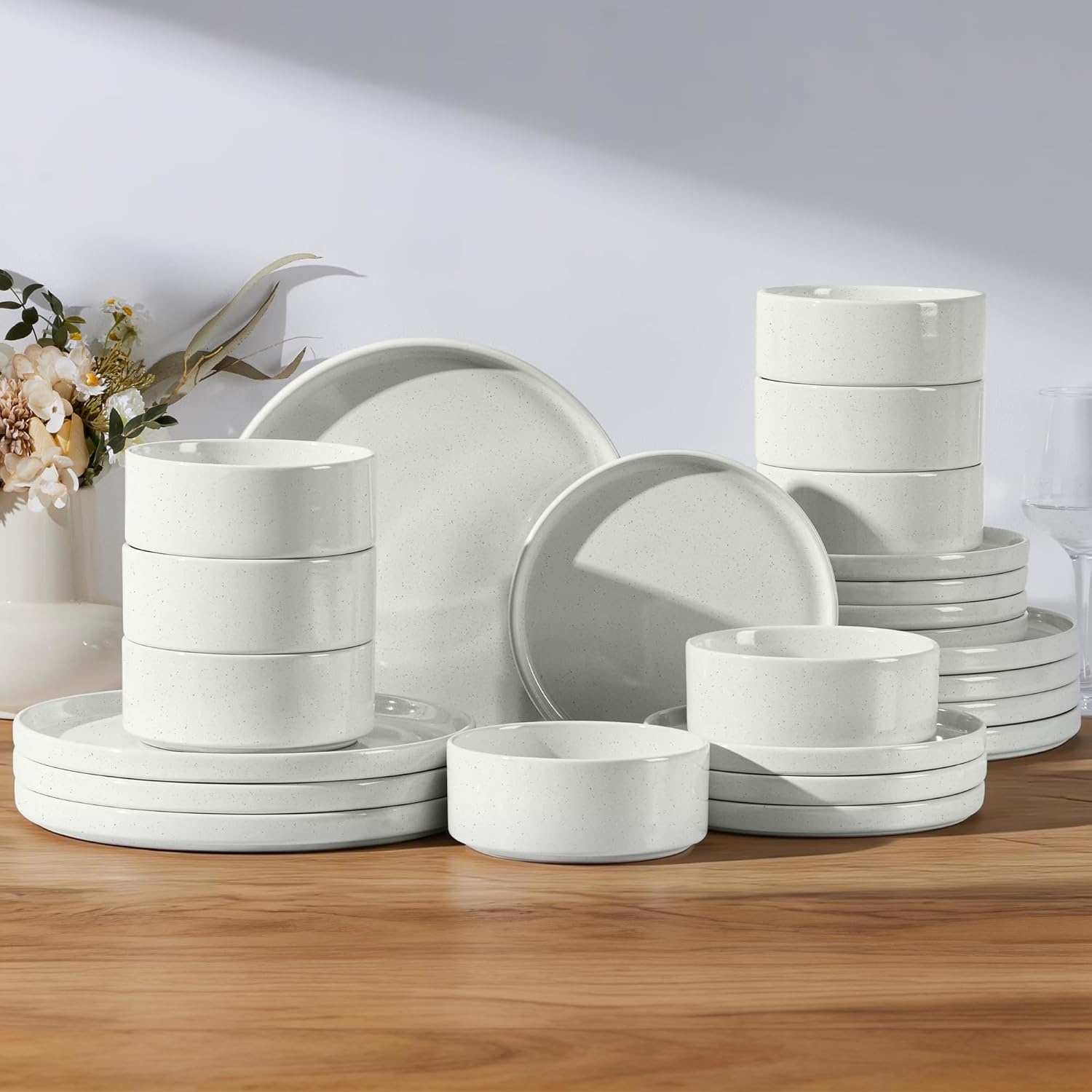 image:imageEfar 6Piece Stoneware Dinnerware Sets Plates and Bowls Set for 2 Kitchen Modern Dishes Set for Everyday amp Formal Chip and Scratch Resistant Microwave amp Dishwasher Safe Speckled GrayStone White