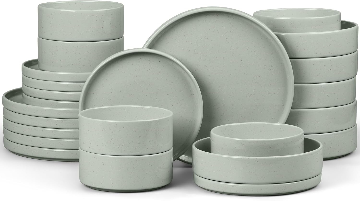 image:imageEfar 6Piece Stoneware Dinnerware Sets Plates and Bowls Set for 2 Kitchen Modern Dishes Set for Everyday amp Formal Chip and Scratch Resistant Microwave amp Dishwasher Safe Speckled GrayMist Green