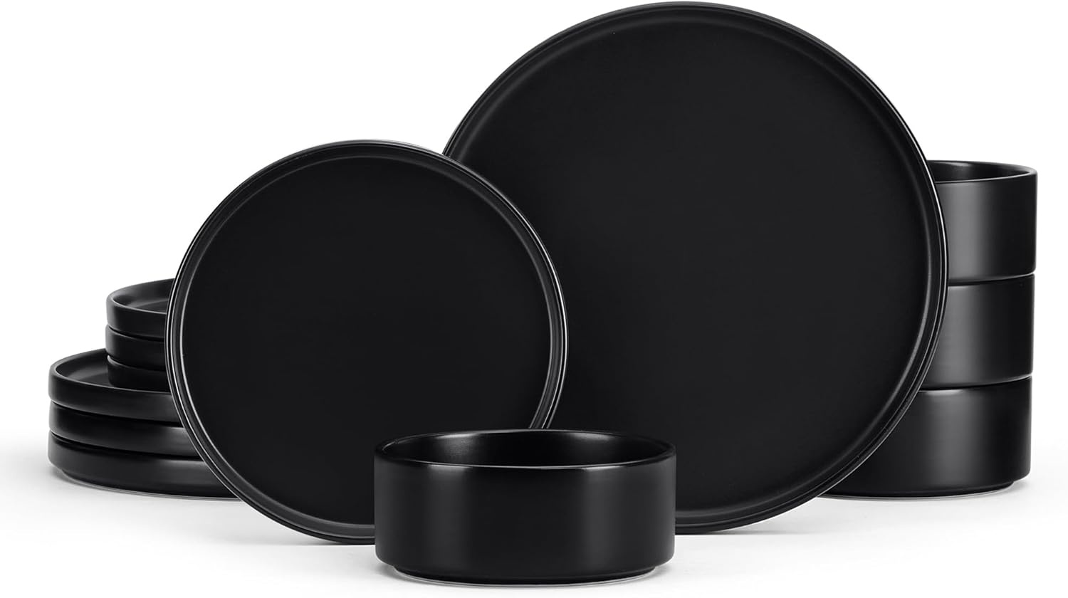 image:imageEfar 6Piece Stoneware Dinnerware Sets Plates and Bowls Set for 2 Kitchen Modern Dishes Set for Everyday amp Formal Chip and Scratch Resistant Microwave amp Dishwasher Safe Speckled GrayMatte Black