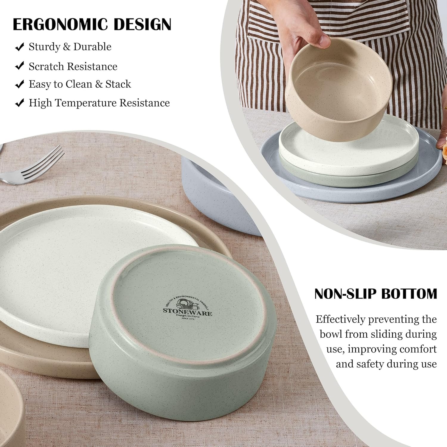 image:imageEfar 6Piece Stoneware Dinnerware Sets Plates and Bowls Set for 2 Kitchen Modern Dishes Set for Everyday amp Formal Chip and Scratch Resistant Microwave amp Dishwasher Safe Speckled GrayMulticolor