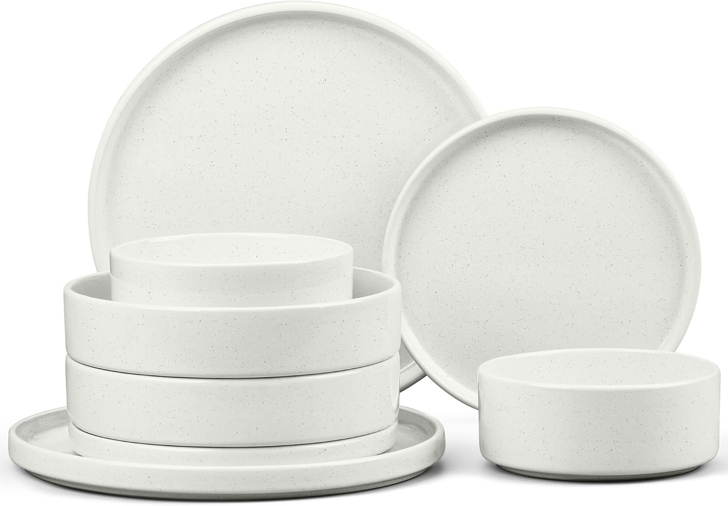 image:imageEfar 6Piece Stoneware Dinnerware Sets Plates and Bowls Set for 2 Kitchen Modern Dishes Set for Everyday amp Formal Chip and Scratch Resistant Microwave amp Dishwasher Safe Speckled GrayStone White