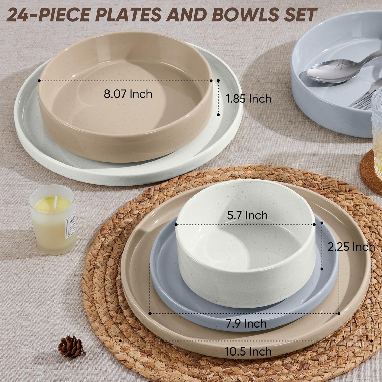 image:imageEfar 6Piece Stoneware Dinnerware Sets Plates and Bowls Set for 2 Kitchen Modern Dishes Set for Everyday amp Formal Chip and Scratch Resistant Microwave amp Dishwasher Safe Speckled GrayMulticolor