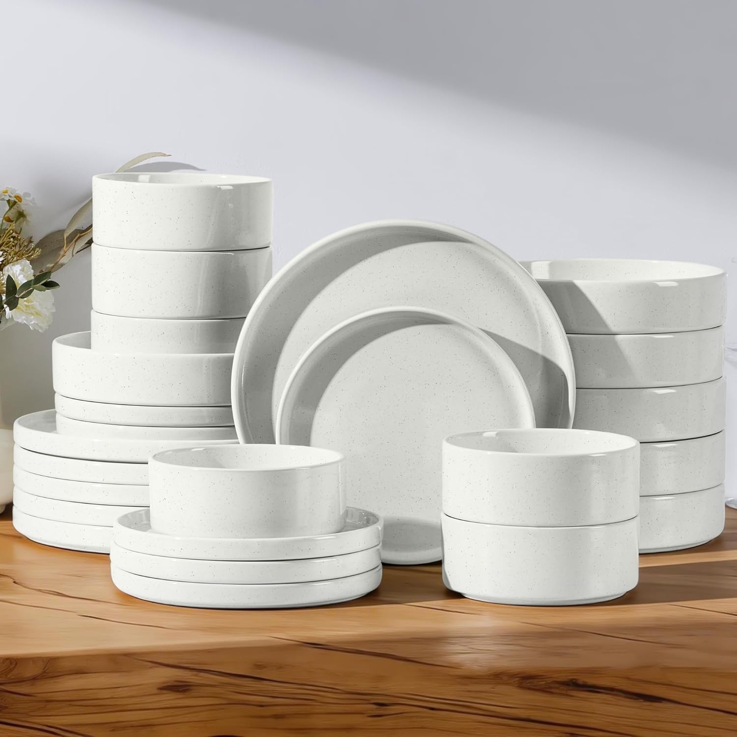 image:imageEfar 6Piece Stoneware Dinnerware Sets Plates and Bowls Set for 2 Kitchen Modern Dishes Set for Everyday amp Formal Chip and Scratch Resistant Microwave amp Dishwasher Safe Speckled GrayStone White