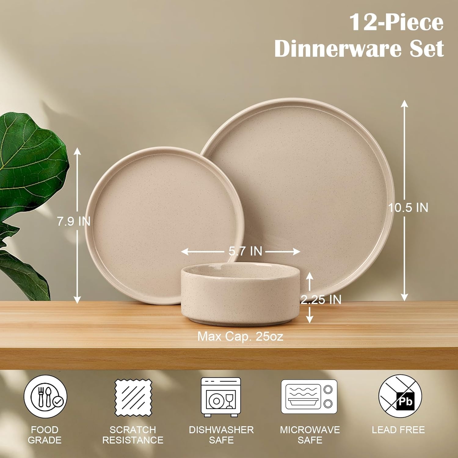 image:imageEfar 6Piece Stoneware Dinnerware Sets Plates and Bowls Set for 2 Kitchen Modern Dishes Set for Everyday amp Formal Chip and Scratch Resistant Microwave amp Dishwasher Safe Speckled GrayBright Khaki