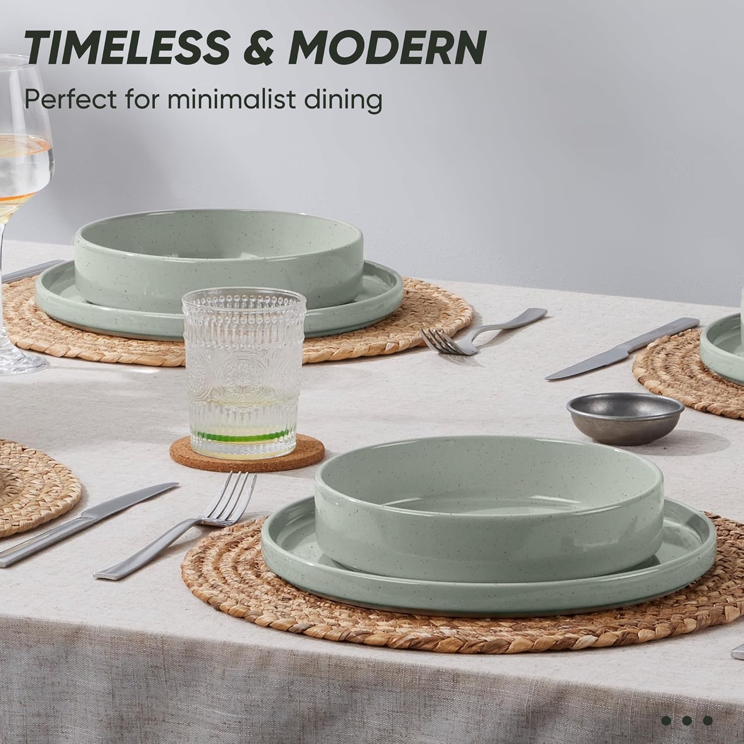 image:imageEfar 6Piece Stoneware Dinnerware Sets Plates and Bowls Set for 2 Kitchen Modern Dishes Set for Everyday amp Formal Chip and Scratch Resistant Microwave amp Dishwasher Safe Speckled GrayMist Green