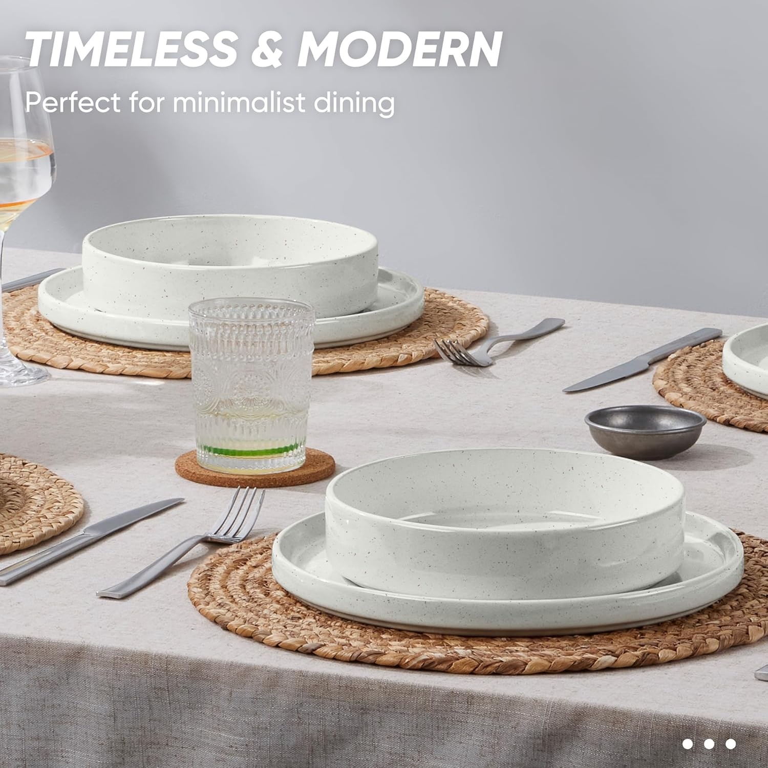 image:imageEfar 6Piece Stoneware Dinnerware Sets Plates and Bowls Set for 2 Kitchen Modern Dishes Set for Everyday amp Formal Chip and Scratch Resistant Microwave amp Dishwasher Safe Speckled GrayStone White