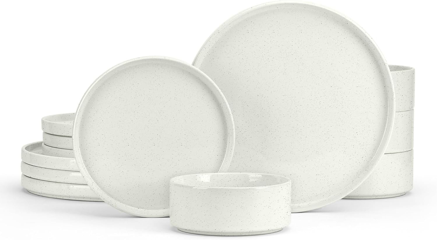 image:imageEfar 6Piece Stoneware Dinnerware Sets Plates and Bowls Set for 2 Kitchen Modern Dishes Set for Everyday amp Formal Chip and Scratch Resistant Microwave amp Dishwasher Safe Speckled GrayStone White
