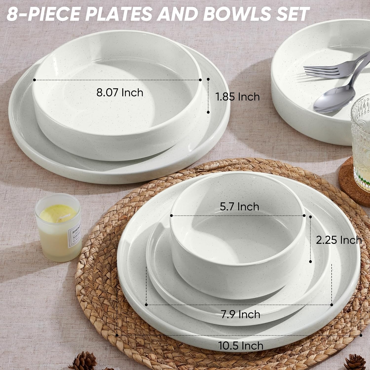image:imageEfar 6Piece Stoneware Dinnerware Sets Plates and Bowls Set for 2 Kitchen Modern Dishes Set for Everyday amp Formal Chip and Scratch Resistant Microwave amp Dishwasher Safe Speckled GrayStone White