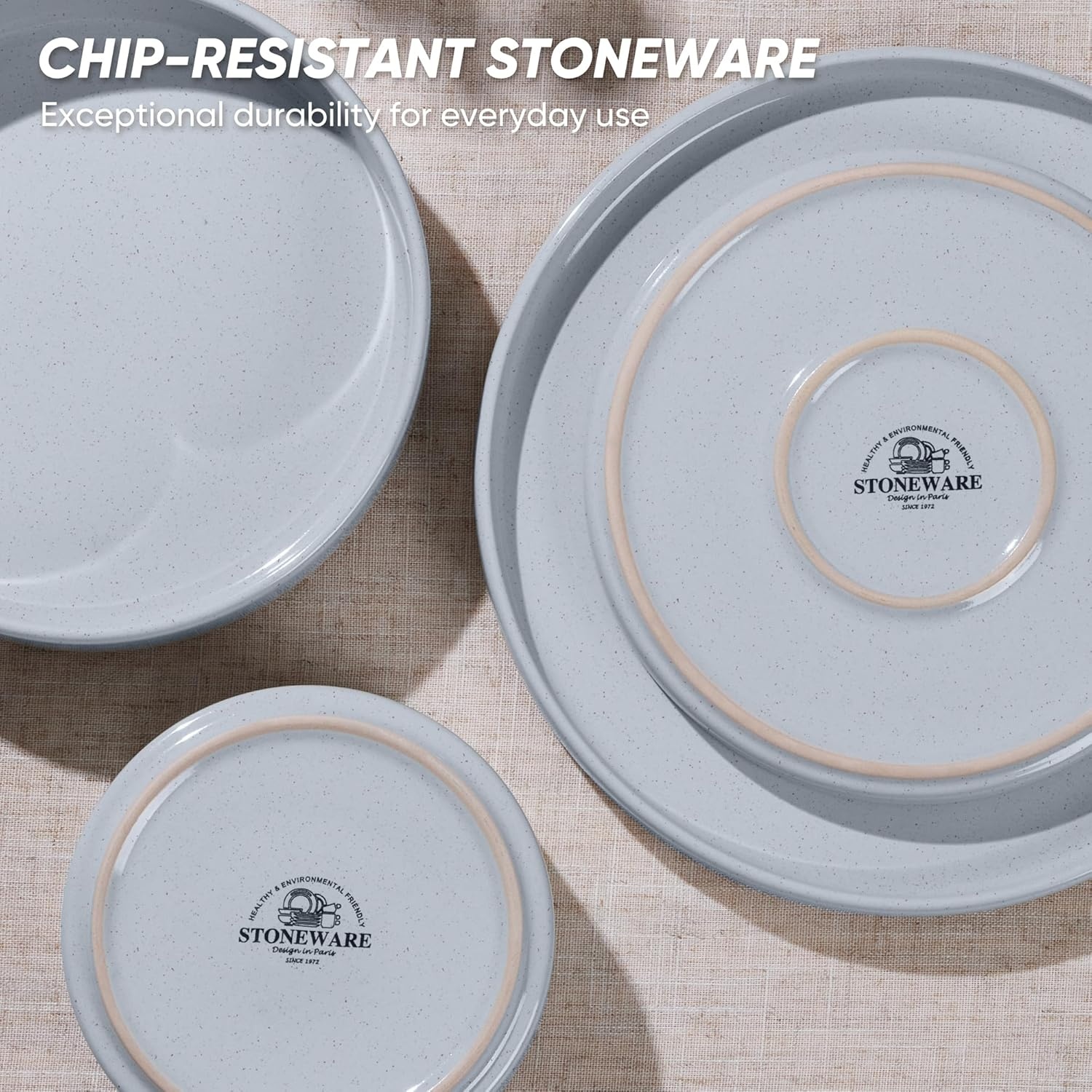 image:imageEfar 6Piece Stoneware Dinnerware Sets Plates and Bowls Set for 2 Kitchen Modern Dishes Set for Everyday amp Formal Chip and Scratch Resistant Microwave amp Dishwasher Safe Speckled GrayHaze Gray