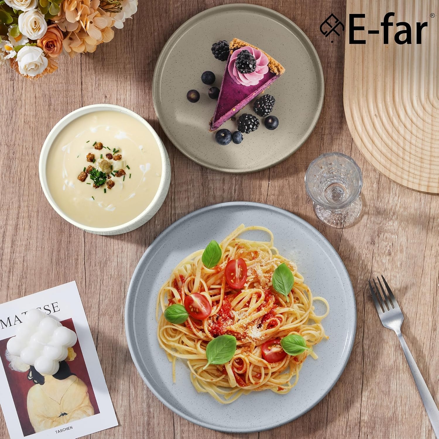 image:imageEfar 6Piece Stoneware Dinnerware Sets Plates and Bowls Set for 2 Kitchen Modern Dishes Set for Everyday amp Formal Chip and Scratch Resistant Microwave amp Dishwasher Safe Speckled GrayMulticolor