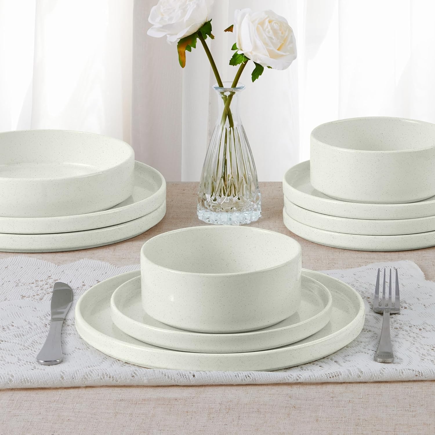 image:imageEfar 6Piece Stoneware Dinnerware Sets Plates and Bowls Set for 2 Kitchen Modern Dishes Set for Everyday amp Formal Chip and Scratch Resistant Microwave amp Dishwasher Safe Speckled GrayStone White