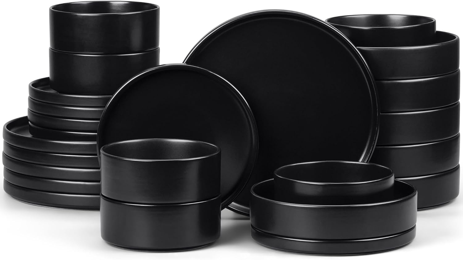 image:imageEfar 6Piece Stoneware Dinnerware Sets Plates and Bowls Set for 2 Kitchen Modern Dishes Set for Everyday amp Formal Chip and Scratch Resistant Microwave amp Dishwasher Safe Speckled GrayMatte Black