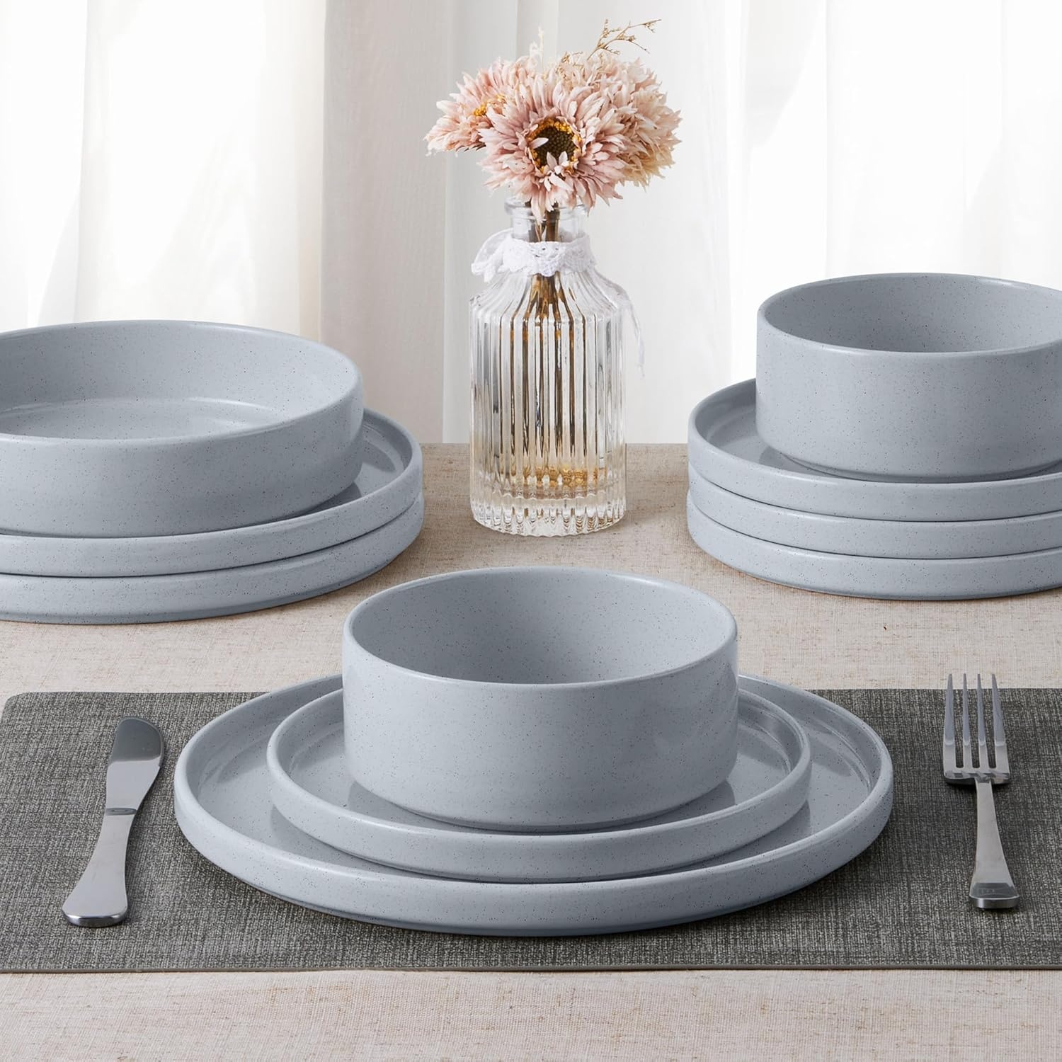 image:imageEfar 6Piece Stoneware Dinnerware Sets Plates and Bowls Set for 2 Kitchen Modern Dishes Set for Everyday amp Formal Chip and Scratch Resistant Microwave amp Dishwasher Safe Speckled GrayHaze Gray