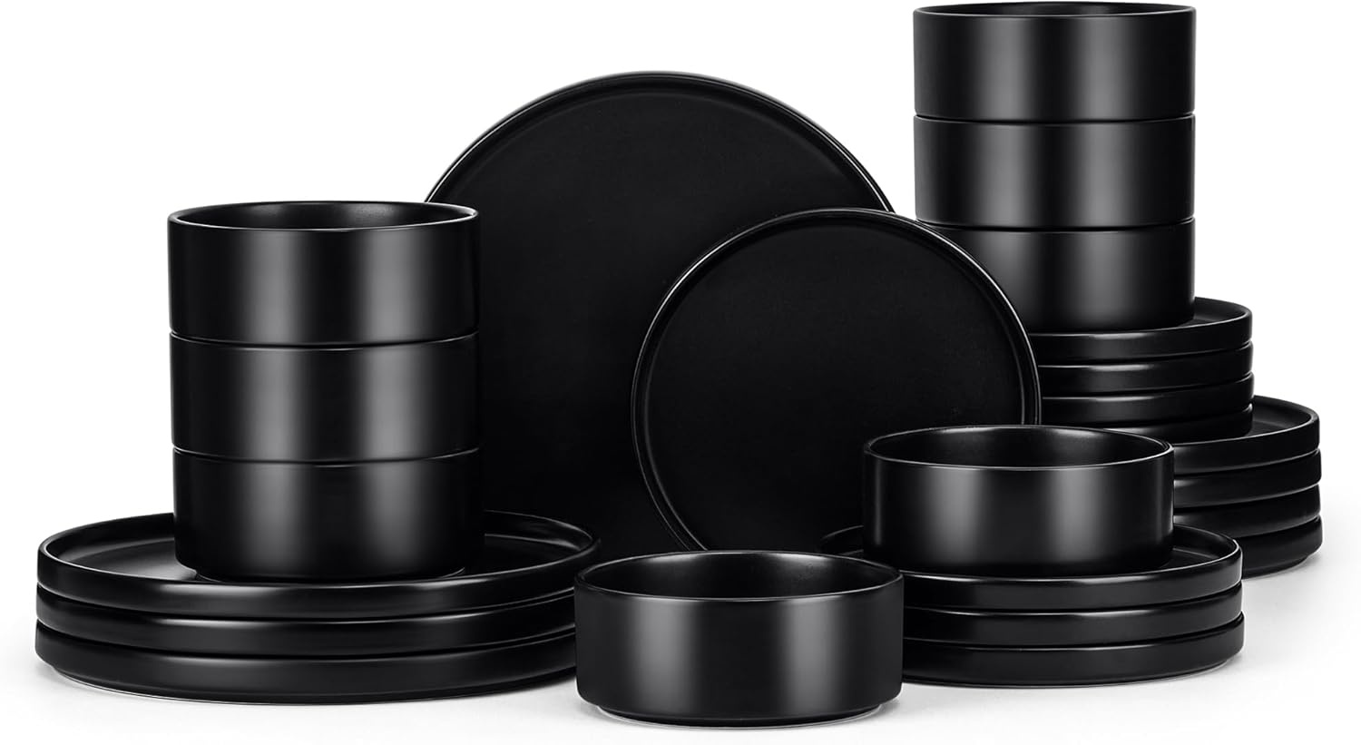 image:imageEfar 6Piece Stoneware Dinnerware Sets Plates and Bowls Set for 2 Kitchen Modern Dishes Set for Everyday amp Formal Chip and Scratch Resistant Microwave amp Dishwasher Safe Speckled GrayMatte Black