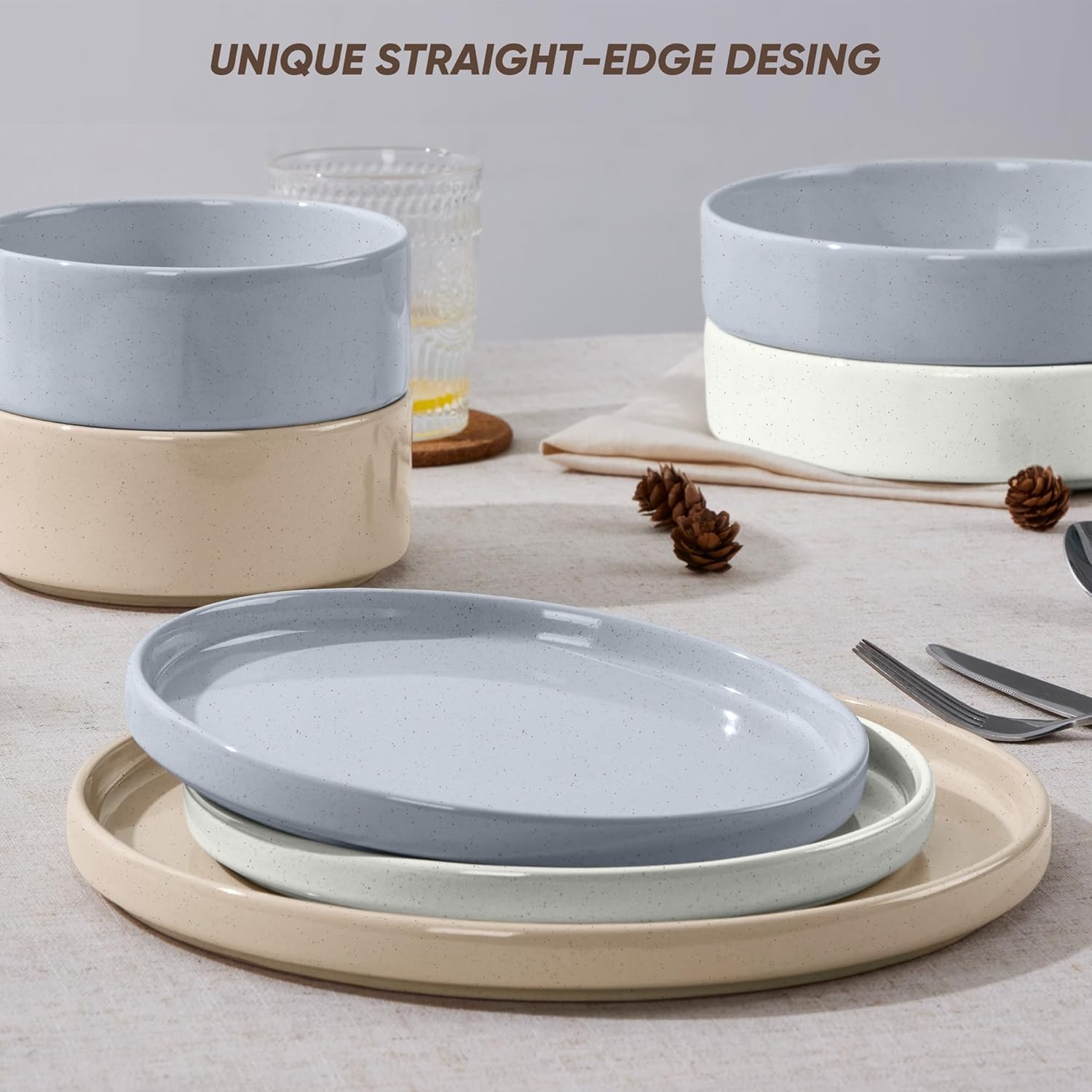 image:imageEfar 6Piece Stoneware Dinnerware Sets Plates and Bowls Set for 2 Kitchen Modern Dishes Set for Everyday amp Formal Chip and Scratch Resistant Microwave amp Dishwasher Safe Speckled GrayMulticolor