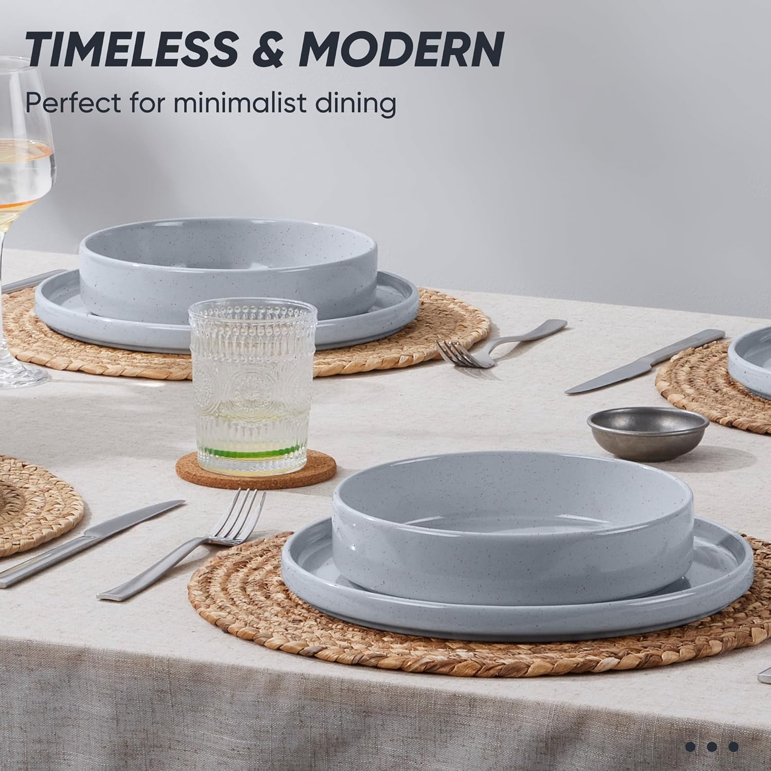 image:imageEfar 6Piece Stoneware Dinnerware Sets Plates and Bowls Set for 2 Kitchen Modern Dishes Set for Everyday amp Formal Chip and Scratch Resistant Microwave amp Dishwasher Safe Speckled GrayHaze Gray
