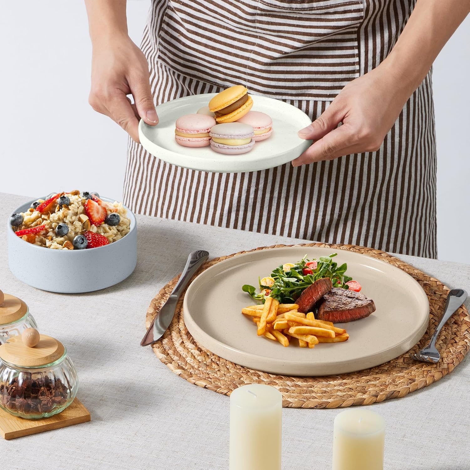 image:imageEfar 6Piece Stoneware Dinnerware Sets Plates and Bowls Set for 2 Kitchen Modern Dishes Set for Everyday amp Formal Chip and Scratch Resistant Microwave amp Dishwasher Safe Speckled GrayMulticolor