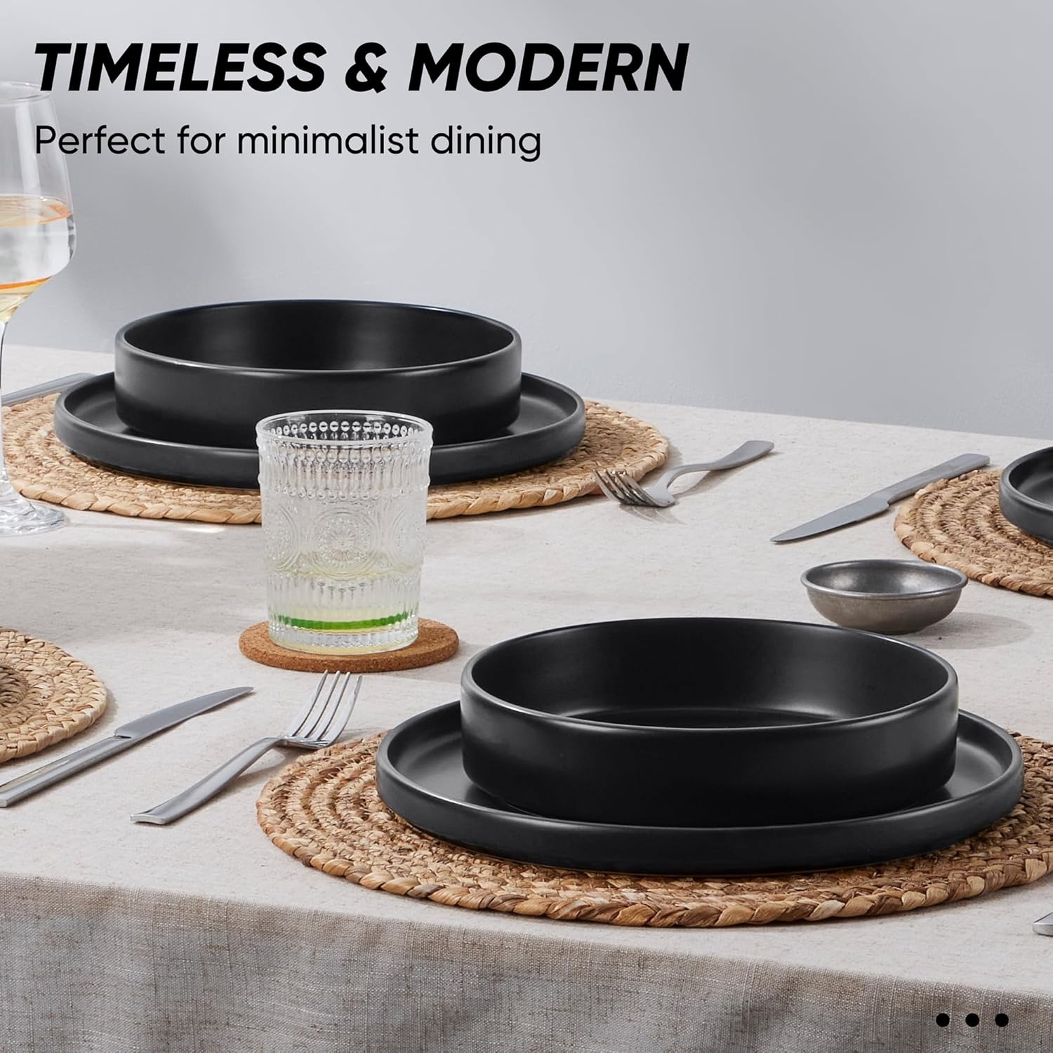 image:imageEfar 6Piece Stoneware Dinnerware Sets Plates and Bowls Set for 2 Kitchen Modern Dishes Set for Everyday amp Formal Chip and Scratch Resistant Microwave amp Dishwasher Safe Speckled GrayMatte Black