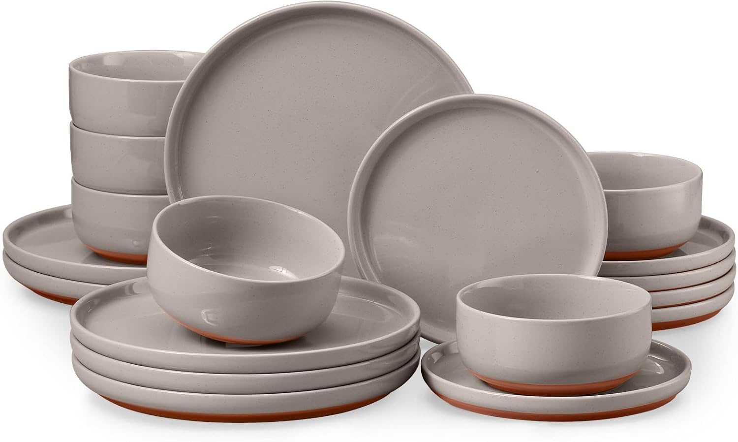 image:imageEfar 6Piece Stoneware Plates and Bowls Sets Dinnerware Sets for 2 Ceramic Dishware Dishes Set with Terracotta Base Chip amp Scratch Resistant Microwave amp Dishwasher Safe Matte BlackWarm Taupe
