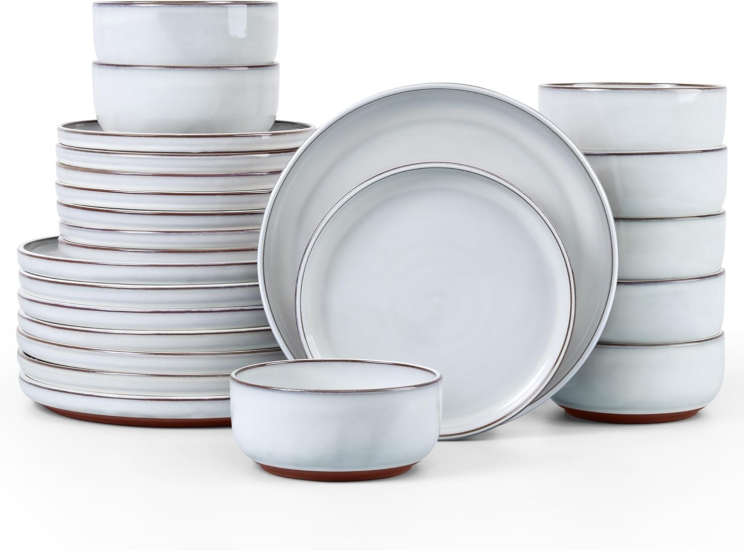 image:imageEfar 6Piece Stoneware Plates and Bowls Sets Dinnerware Sets for 2 Ceramic Dishware Dishes Set with Terracotta Base Chip amp Scratch Resistant Microwave amp Dishwasher Safe Matte BlackGlacier White