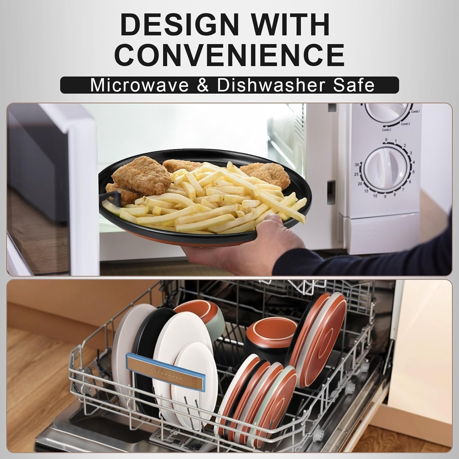 image:imageEfar 6Piece Stoneware Plates and Bowls Sets Dinnerware Sets for 2 Ceramic Dishware Dishes Set with Terracotta Base Chip amp Scratch Resistant Microwave amp Dishwasher Safe Matte BlackMatte Black