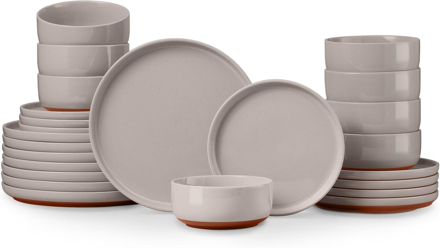 image:imageEfar 6Piece Stoneware Plates and Bowls Sets Dinnerware Sets for 2 Ceramic Dishware Dishes Set with Terracotta Base Chip amp Scratch Resistant Microwave amp Dishwasher Safe Matte BlackWarm Taupe