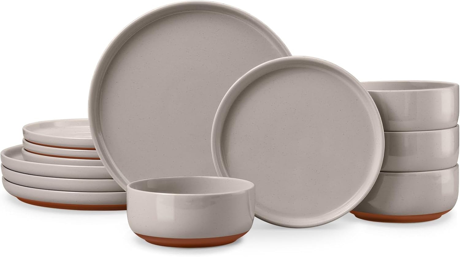 image:imageEfar 6Piece Stoneware Plates and Bowls Sets Dinnerware Sets for 2 Ceramic Dishware Dishes Set with Terracotta Base Chip amp Scratch Resistant Microwave amp Dishwasher Safe Matte BlackWarm Taupe