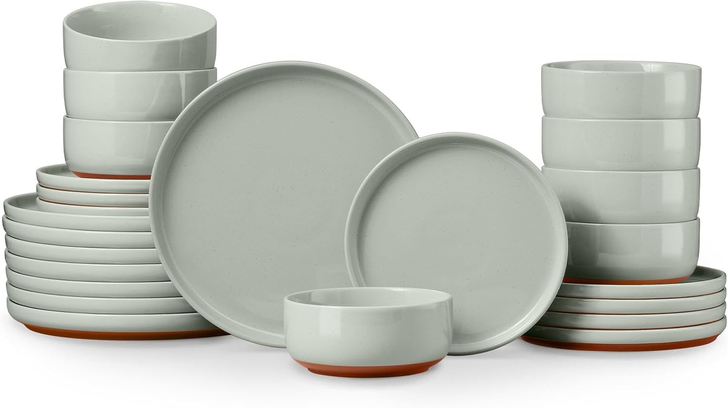 image:imageEfar 6Piece Stoneware Plates and Bowls Sets Dinnerware Sets for 2 Ceramic Dishware Dishes Set with Terracotta Base Chip amp Scratch Resistant Microwave amp Dishwasher Safe Matte BlackSage Green