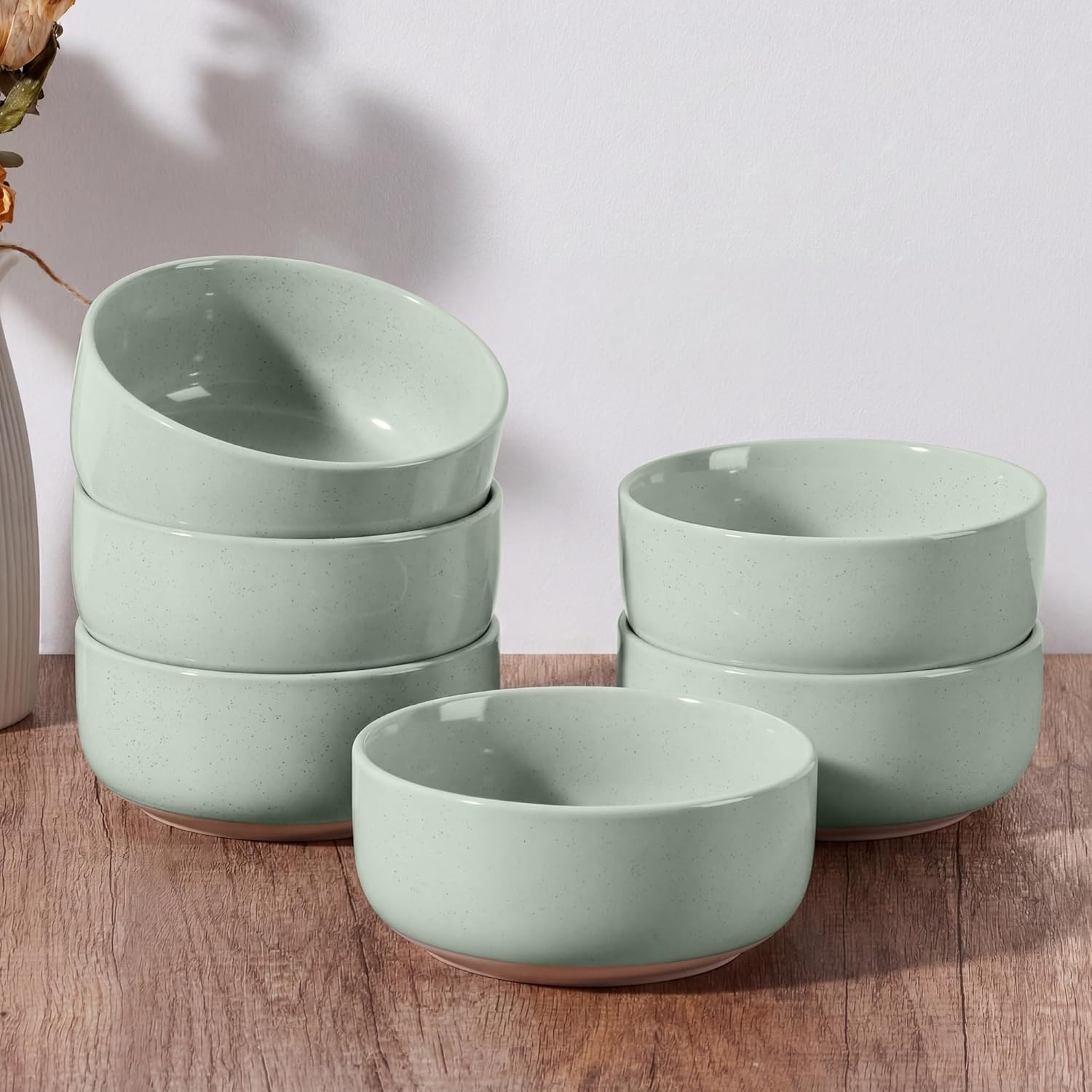 image:imageEfar Cereal Bowls Set of 4 25oz Ceramic Deep Soup Bowls for Kitchen Microwave Safe Bowls for Serving Prep Rice Dessert Snack Salad Dishwasher Safe Speckled GreenMist Green