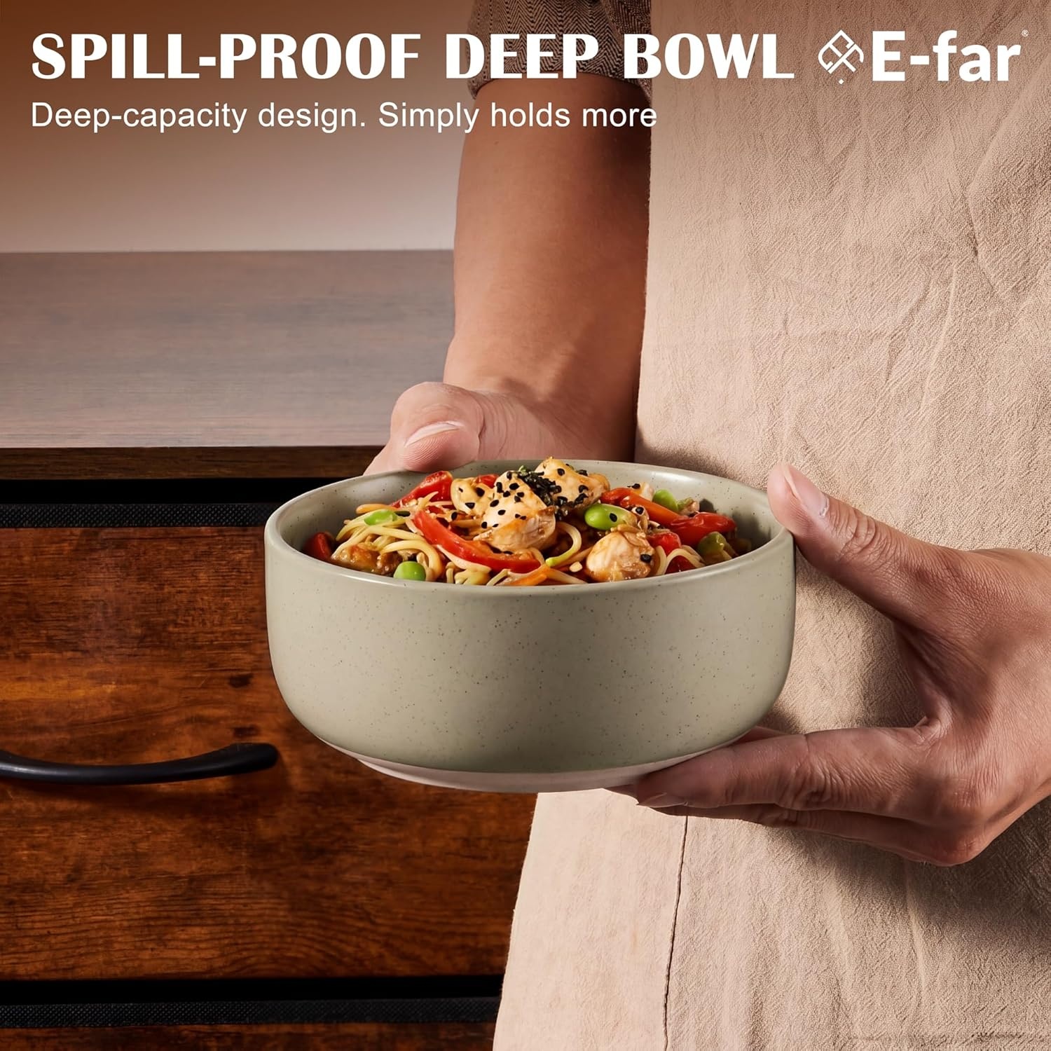 image:imageEfar Cereal Bowls Set of 4 25oz Ceramic Deep Soup Bowls for Kitchen Microwave Safe Bowls for Serving Prep Rice Dessert Snack Salad Dishwasher Safe Speckled GreenCream Coffee