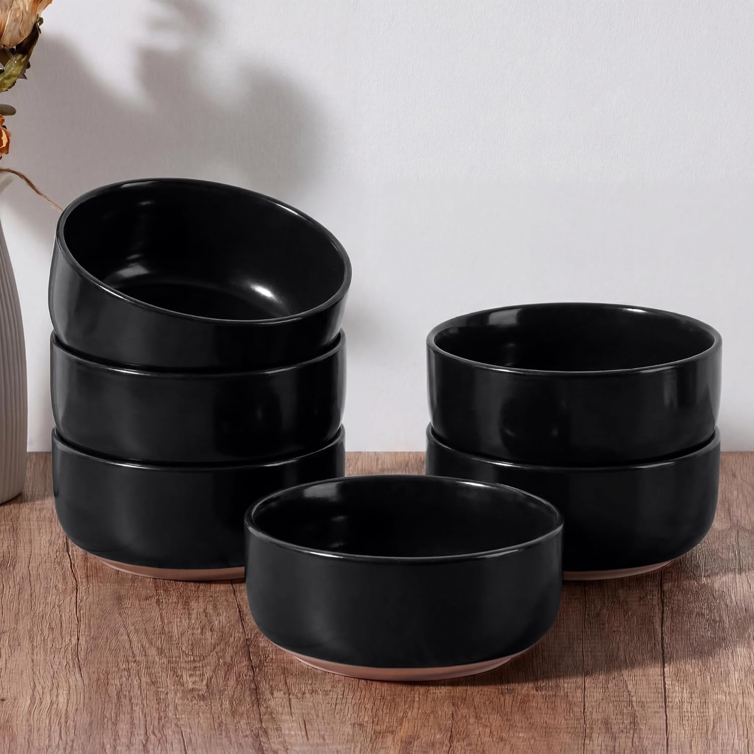 image:imageEfar Cereal Bowls Set of 4 25oz Ceramic Deep Soup Bowls for Kitchen Microwave Safe Bowls for Serving Prep Rice Dessert Snack Salad Dishwasher Safe Speckled GreenMatte Black