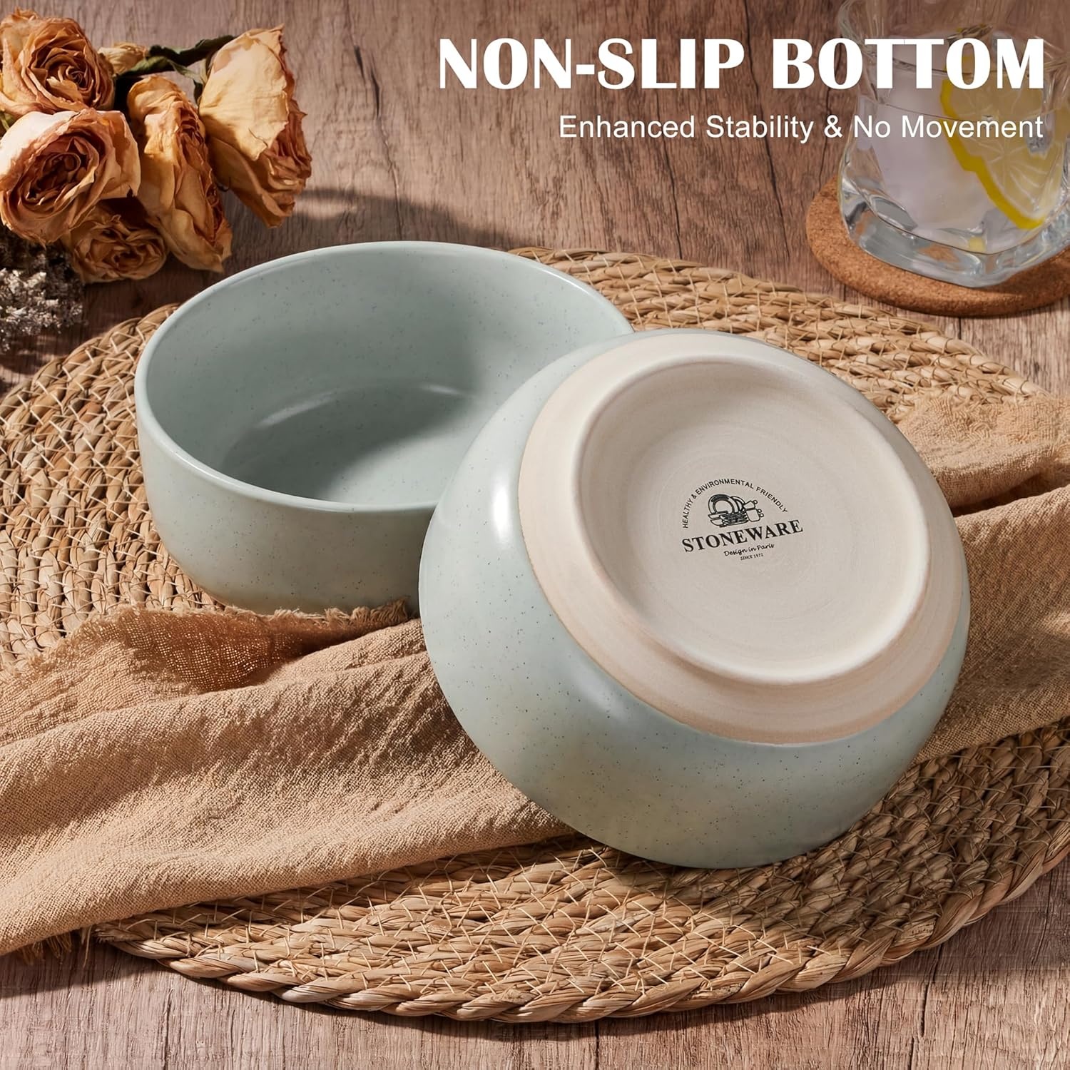 image:imageEfar Cereal Bowls Set of 4 25oz Ceramic Deep Soup Bowls for Kitchen Microwave Safe Bowls for Serving Prep Rice Dessert Snack Salad Dishwasher Safe Speckled GreenHaze Gray