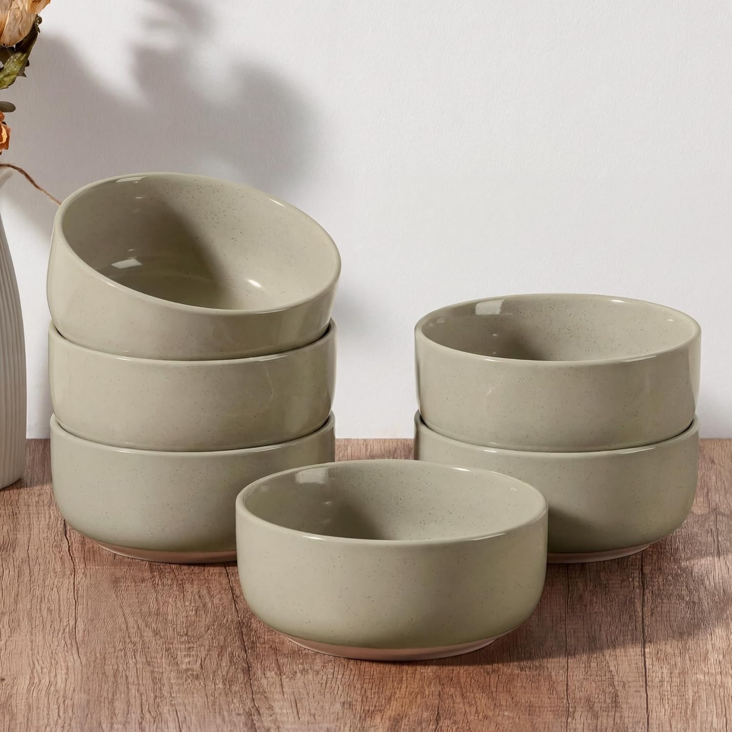 image:imageEfar Cereal Bowls Set of 4 25oz Ceramic Deep Soup Bowls for Kitchen Microwave Safe Bowls for Serving Prep Rice Dessert Snack Salad Dishwasher Safe Speckled GreenCream Coffee