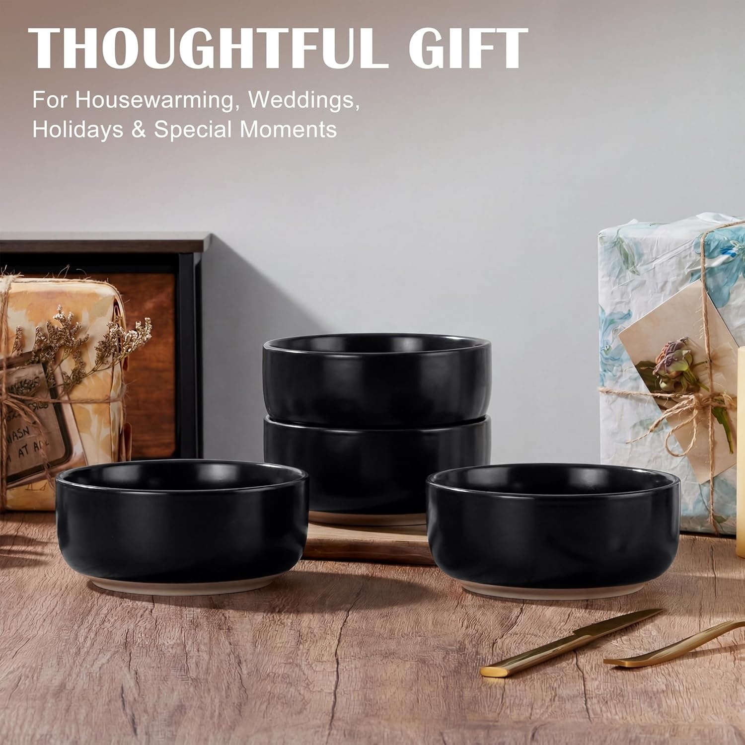image:imageEfar Cereal Bowls Set of 4 25oz Ceramic Deep Soup Bowls for Kitchen Microwave Safe Bowls for Serving Prep Rice Dessert Snack Salad Dishwasher Safe Speckled GreenMatte Black