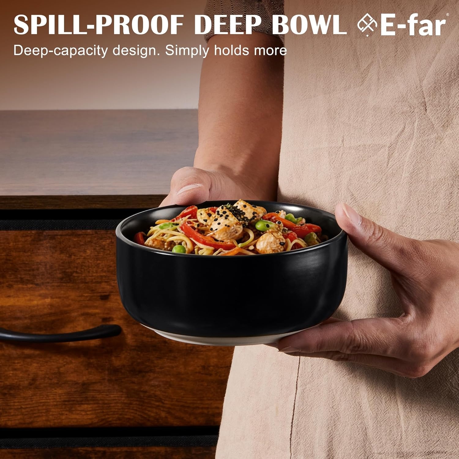image:imageEfar Cereal Bowls Set of 4 25oz Ceramic Deep Soup Bowls for Kitchen Microwave Safe Bowls for Serving Prep Rice Dessert Snack Salad Dishwasher Safe Speckled GreenMatte Black