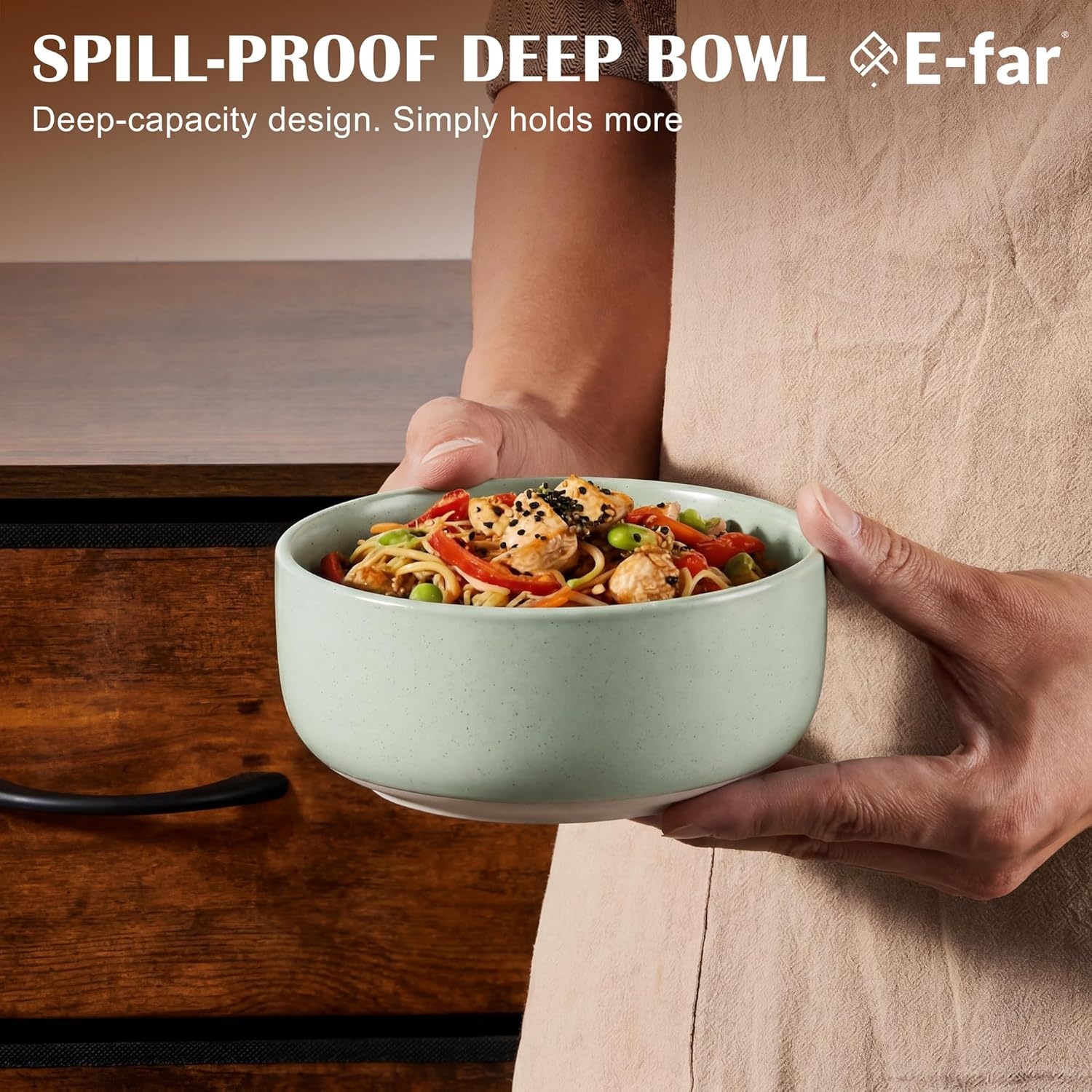 image:imageEfar Cereal Bowls Set of 4 25oz Ceramic Deep Soup Bowls for Kitchen Microwave Safe Bowls for Serving Prep Rice Dessert Snack Salad Dishwasher Safe Speckled GreenMist Green