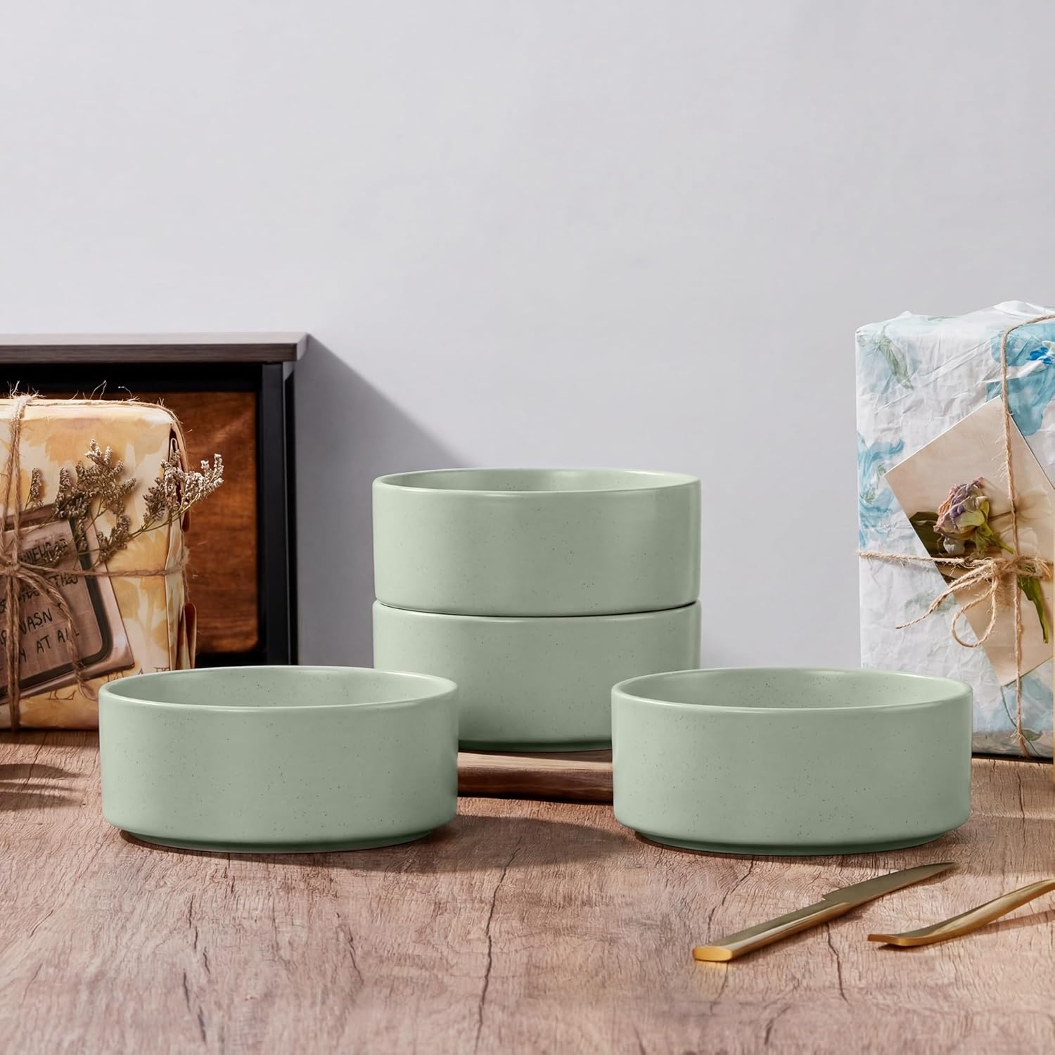 image:imageEfar Cereal Bowls Set of 4 25oz Ceramic Deep Soup Bowls for Kitchen Microwave Safe Bowls for Serving Prep Rice Dessert Snack Salad Dishwasher Safe Speckled GreenMist Green