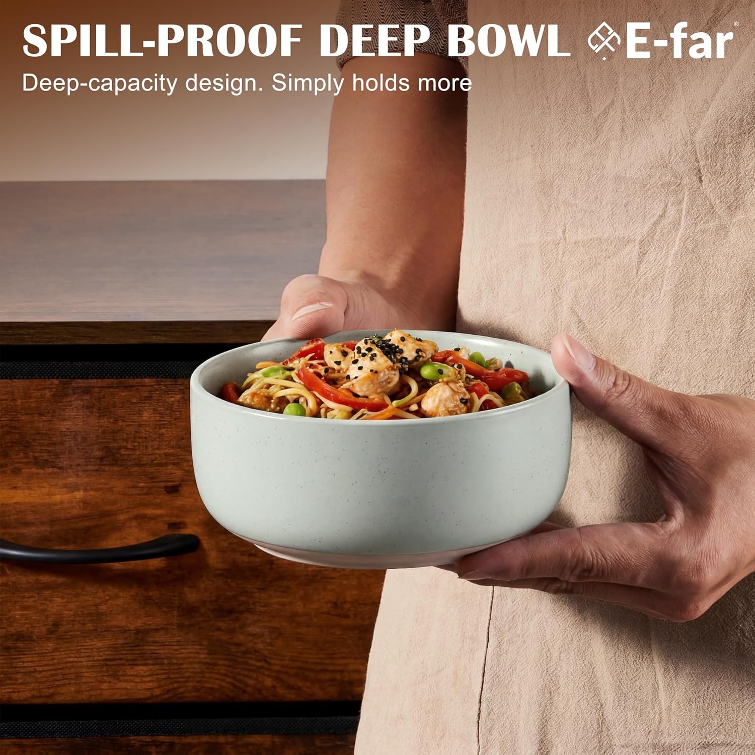 image:imageEfar Cereal Bowls Set of 4 25oz Ceramic Deep Soup Bowls for Kitchen Microwave Safe Bowls for Serving Prep Rice Dessert Snack Salad Dishwasher Safe Speckled GreenHaze Gray