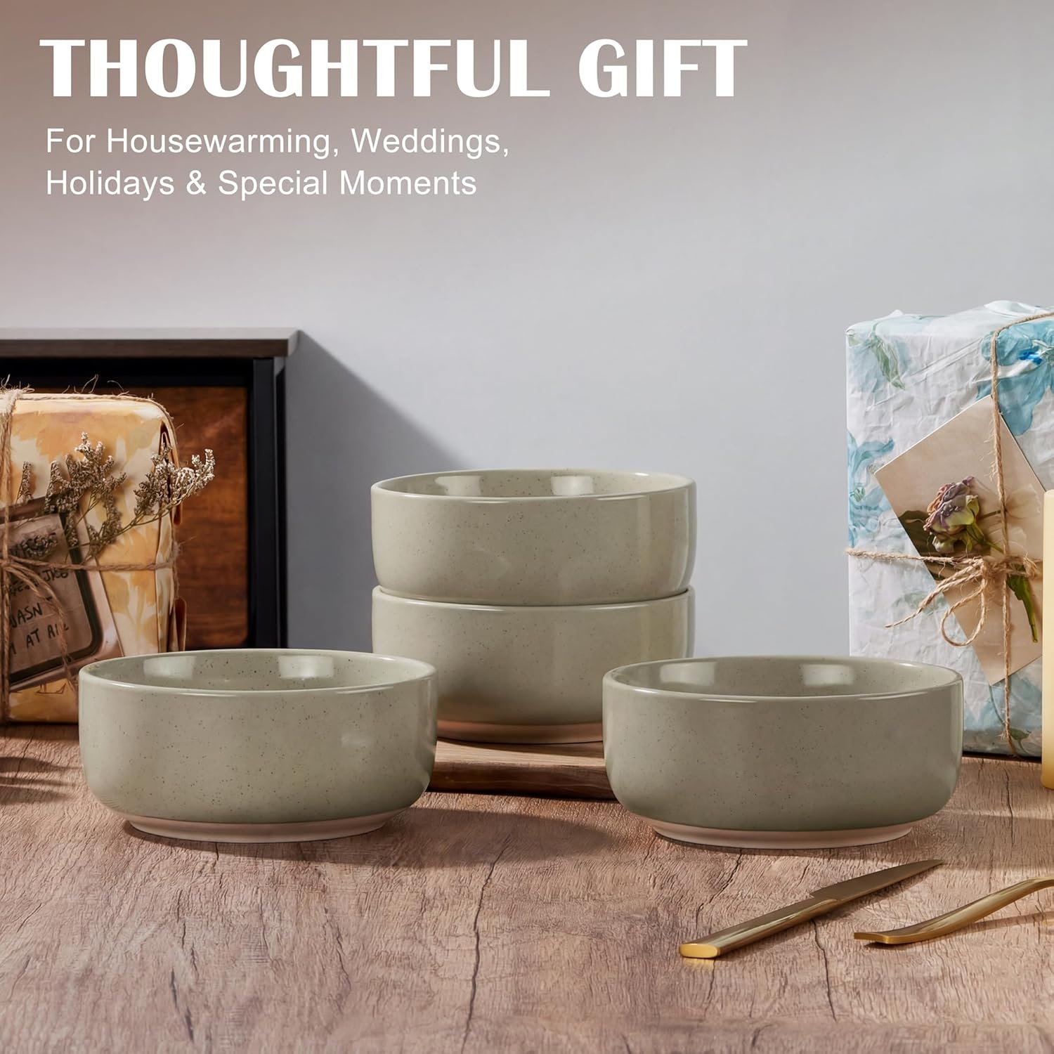 image:imageEfar Cereal Bowls Set of 4 25oz Ceramic Deep Soup Bowls for Kitchen Microwave Safe Bowls for Serving Prep Rice Dessert Snack Salad Dishwasher Safe Speckled GreenCream Coffee